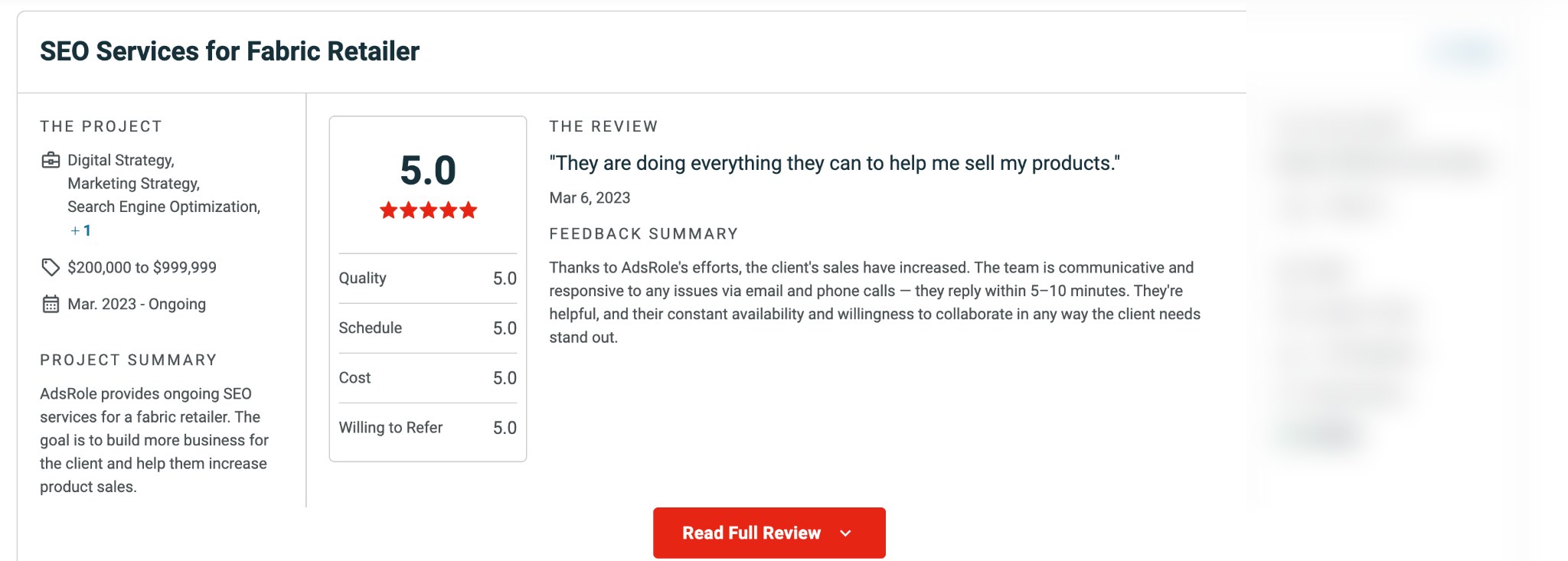 Original Clutch review screenshot (anonymised)