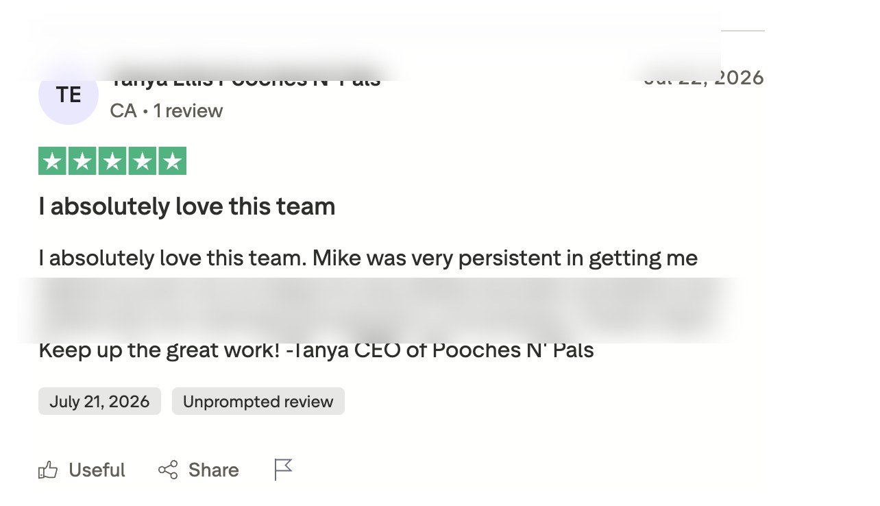 Original Trustpilot review screenshot (anonymised)