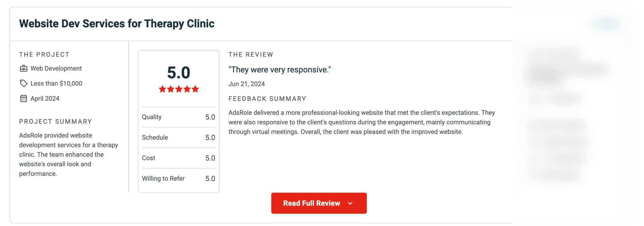 Original Clutch review screenshot (anonymised)