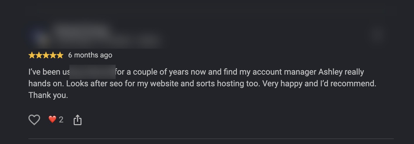 Original Google Reviews review screenshot (anonymised)