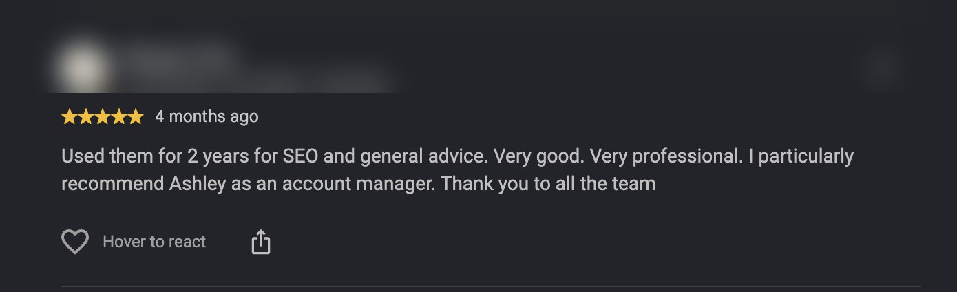 Original Google Reviews review screenshot (anonymised)